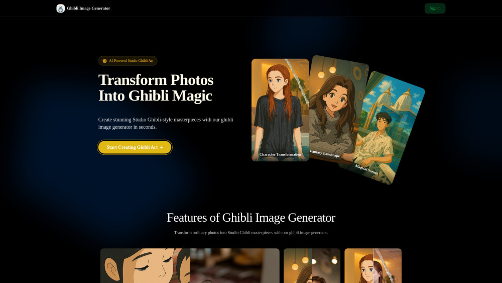Ghibli Image Generator website screenshot