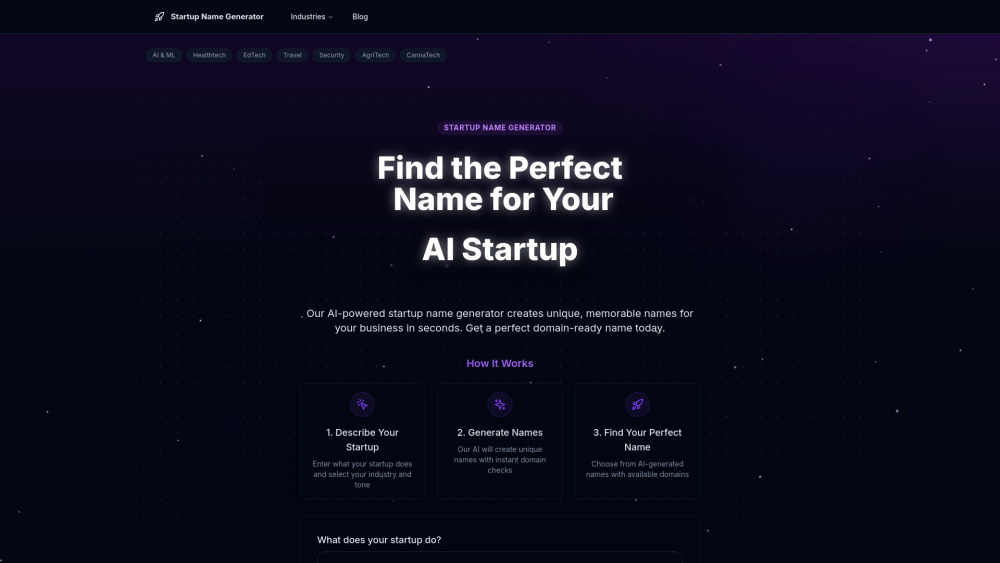Ai Startup Name Generator website screenshot