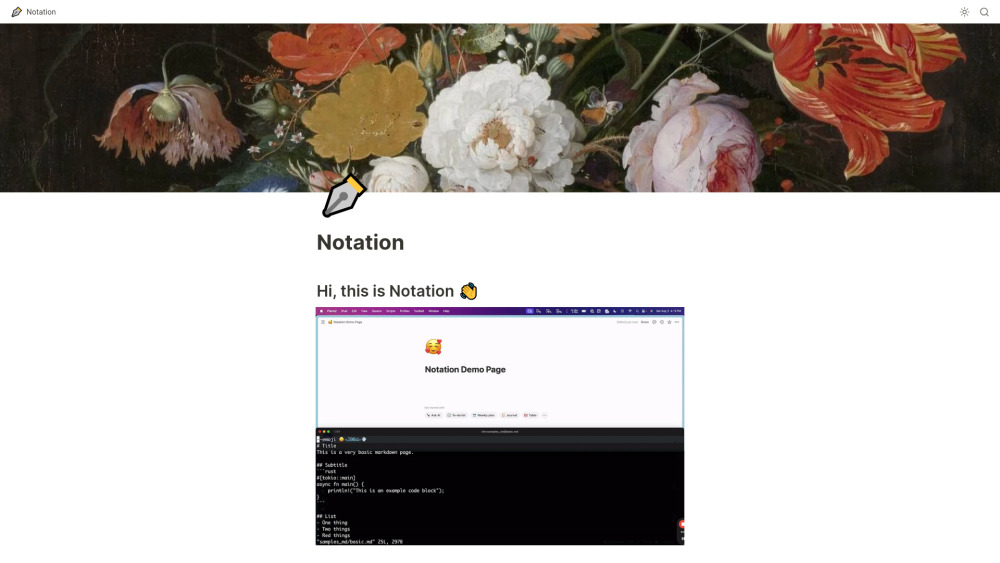 Notation website screenshot
