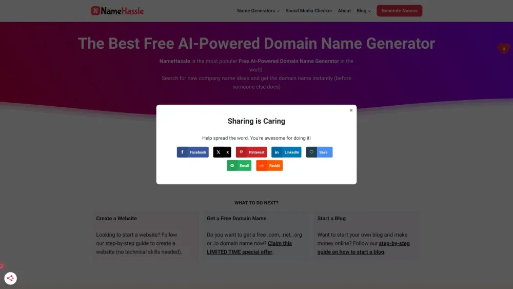 Namehassle website screenshot