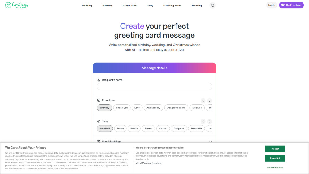 Greetings Island website screenshot
