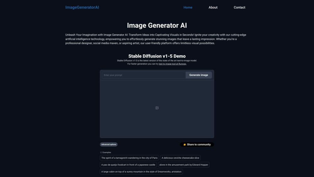 ImageGeneratorAI website screenshot