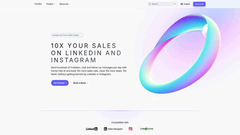 Theos Sales Copilot website screenshot