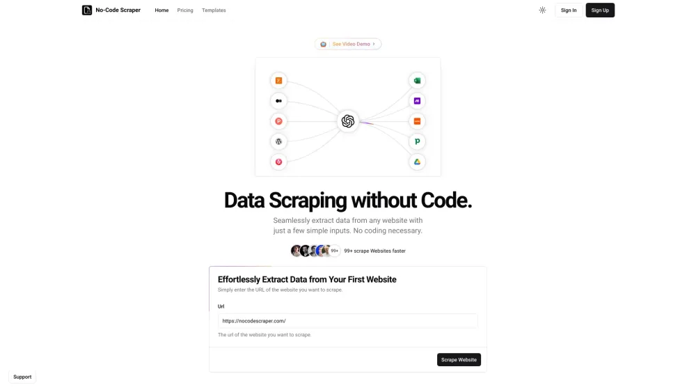No Code Scraper website screenshot