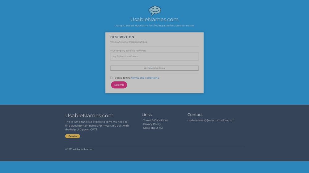 UsableNames website screenshot