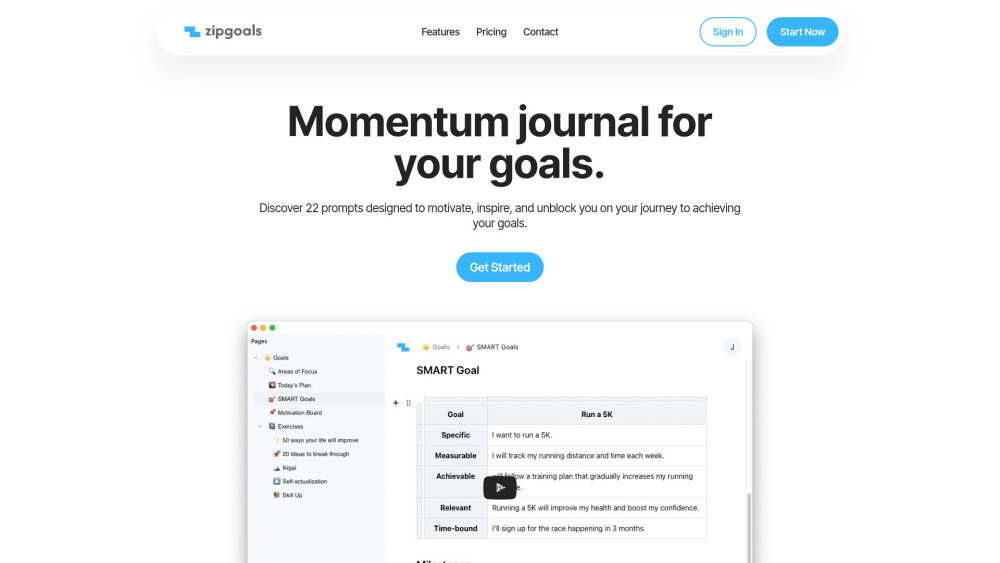 Zipgoals website screenshot