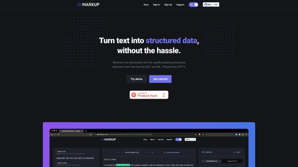 Markup website screenshot