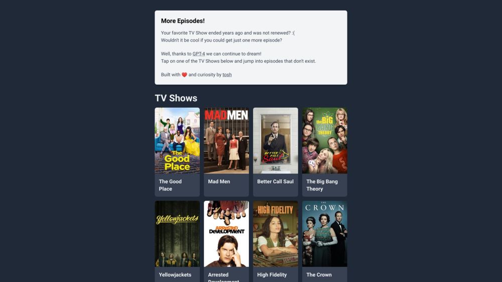 tosh TV Shows website screenshot