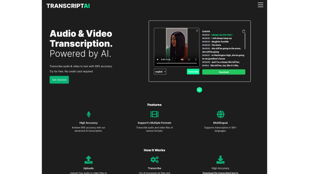 Transcriptai website screenshot