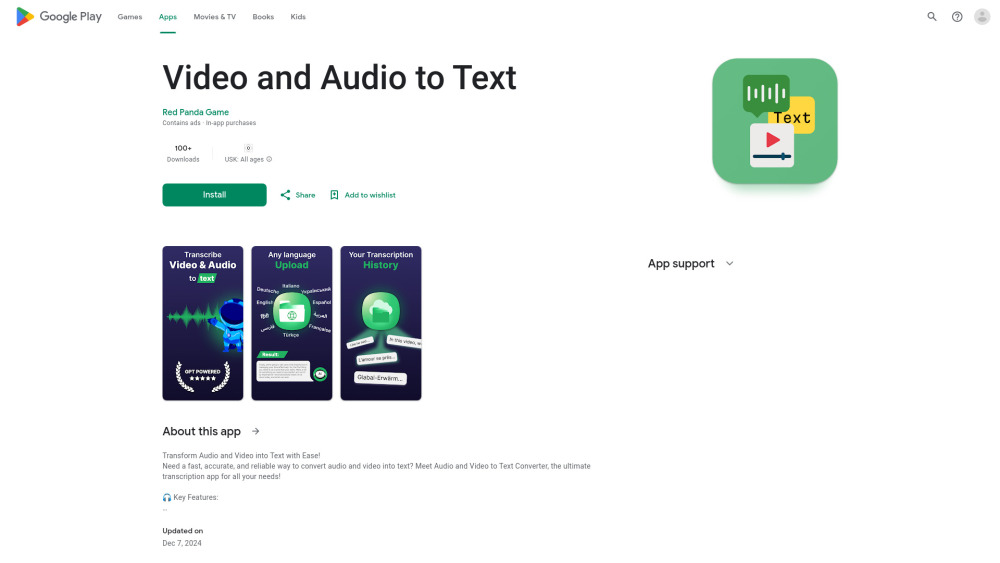 Video And Audio To Text website screenshot