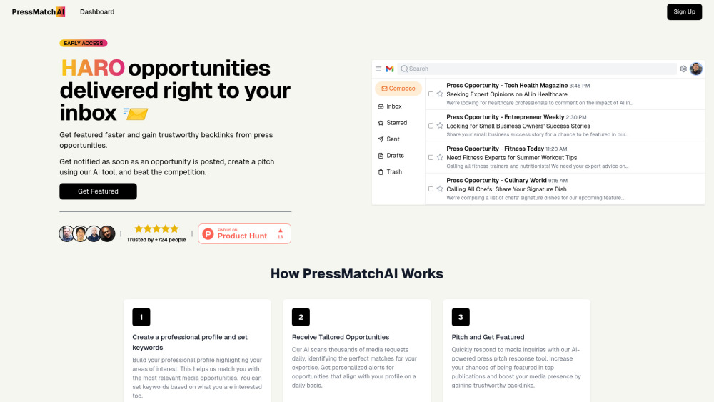 Pressmatchai website screenshot
