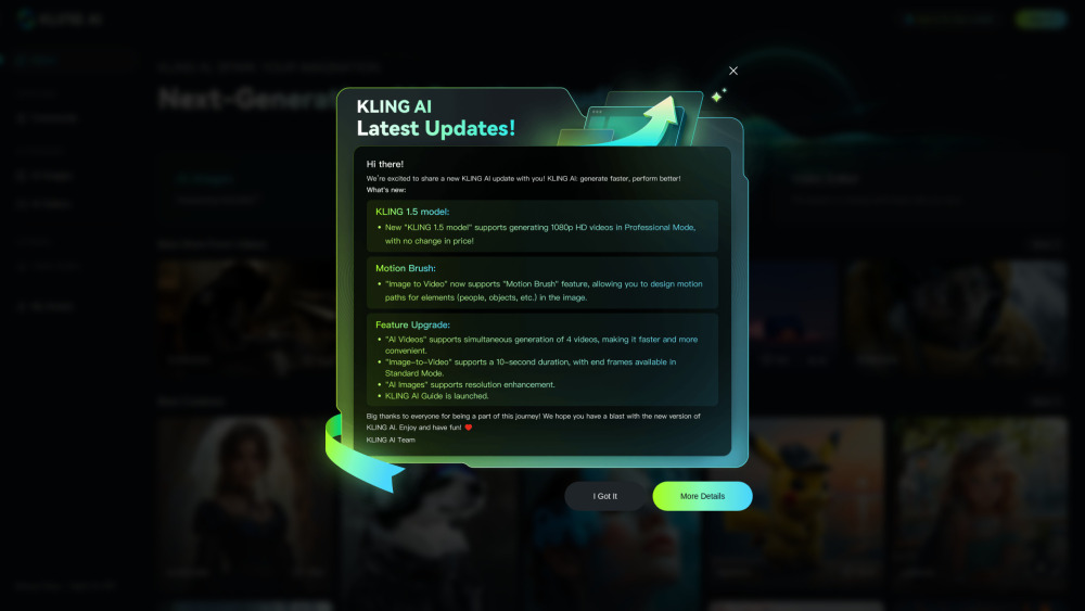 Kling AI website screenshot