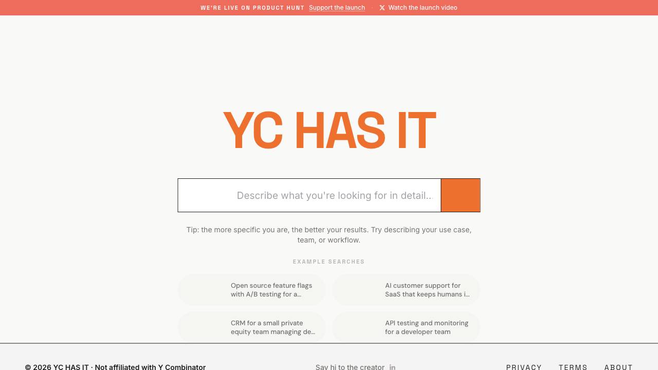 YC has it website screenshot