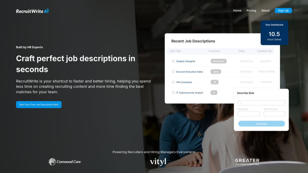 Recruitwrite Ai website screenshot