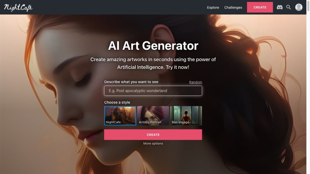 Nightcafe Studio website screenshot