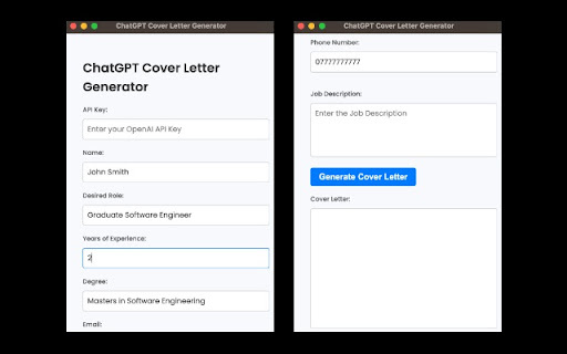 Gpt Cover Letter Generator website screenshot