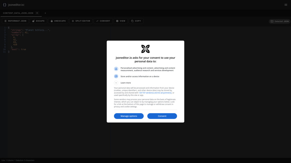 Jsoneditor Io website screenshot