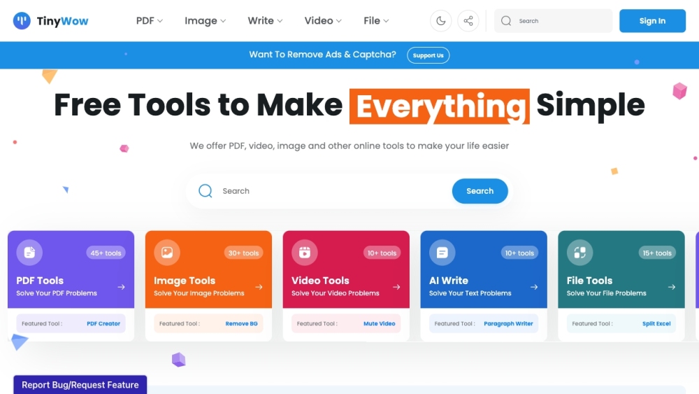 Tinywow website screenshot