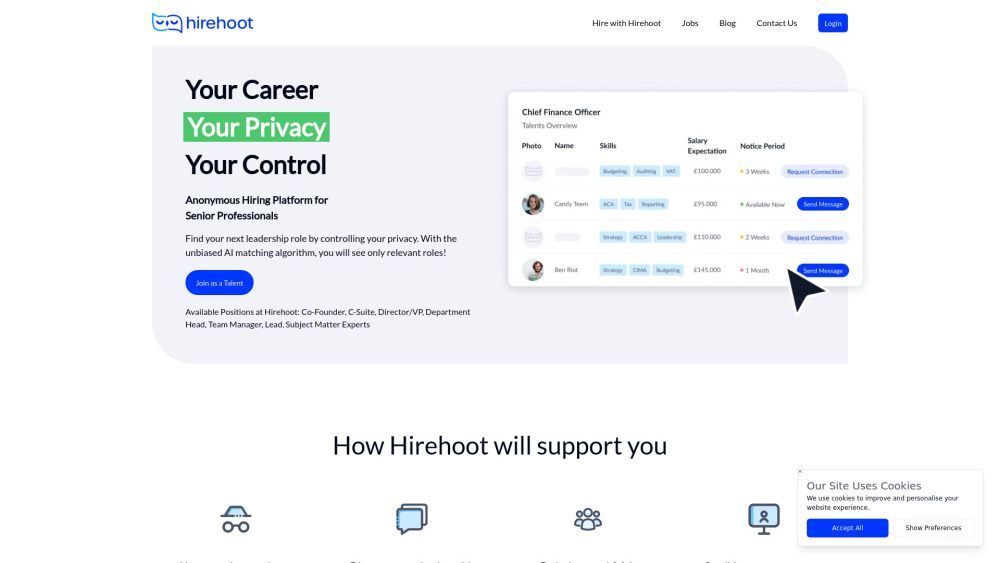 Hirehoot website screenshot