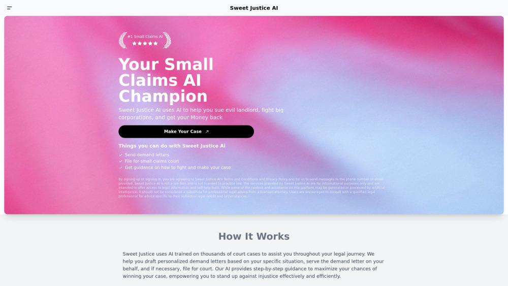 Sweet Justice Ai website screenshot