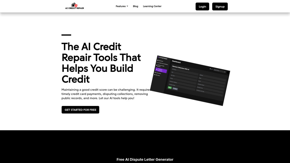Aicreditrepair website screenshot