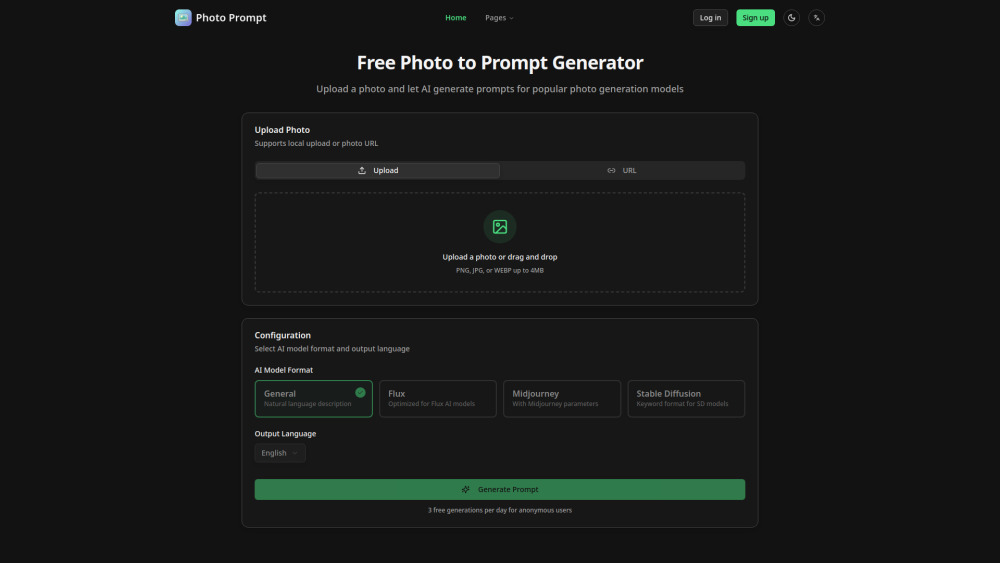 Photo Prompt website screenshot