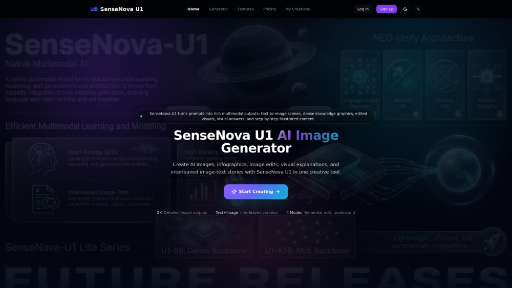 Sensenova U1 website screenshot