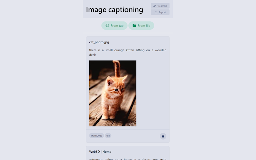 Webml Image Captioning website screenshot