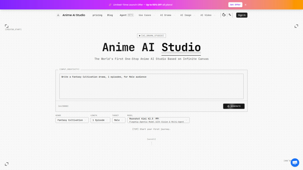 Anime Ai Studio website screenshot
