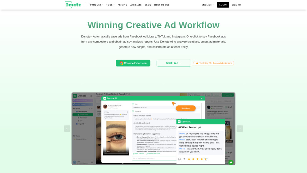 Denote website screenshot