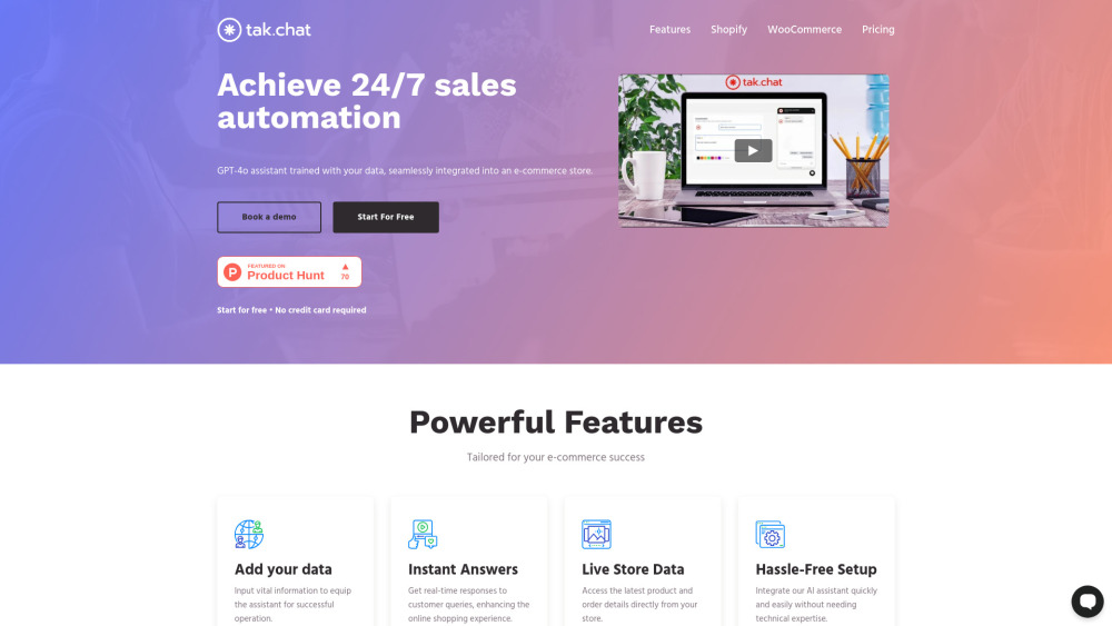 Tak Chat For Shopify website screenshot