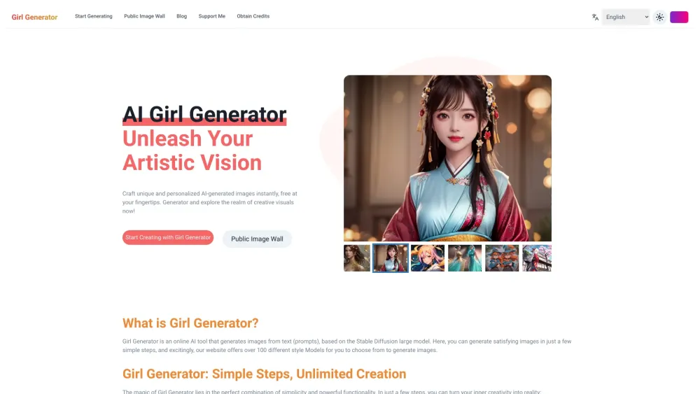 Ai Gril Generator website screenshot