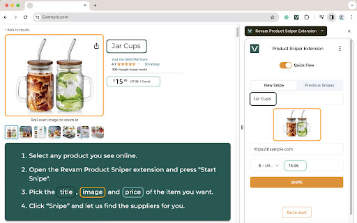 Revam Product Sniper Extension website screenshot