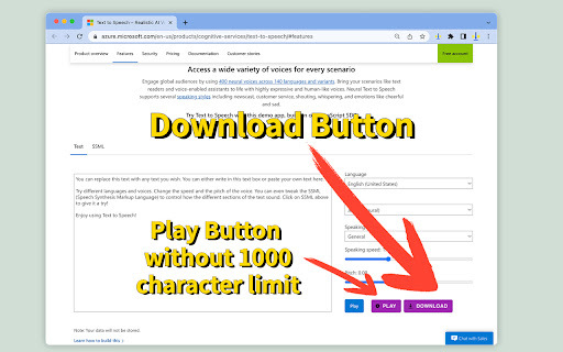 Microsoft™ Text to Speech website screenshot