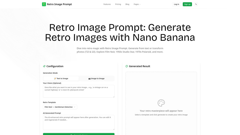 Retro Image Prompt website screenshot