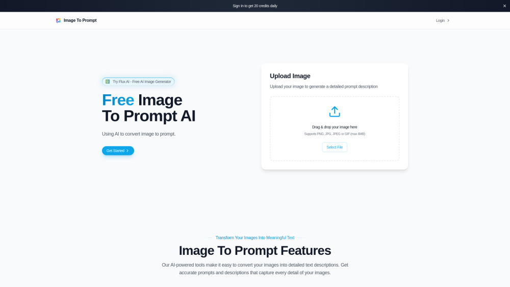 Image To Prompt Ai Free Unlimited Online Tool website screenshot