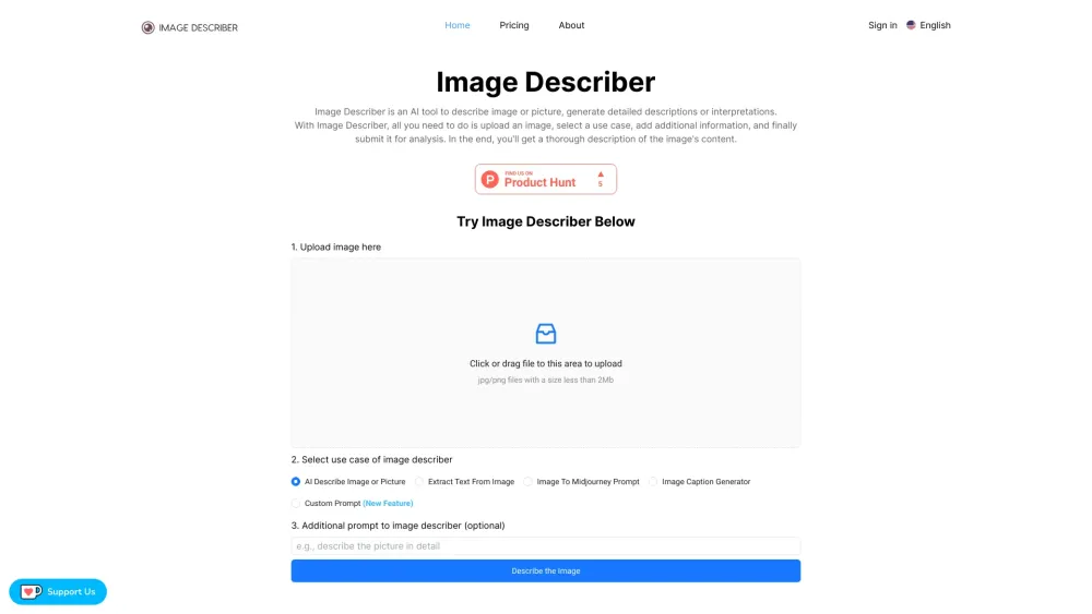 Image Describer website screenshot