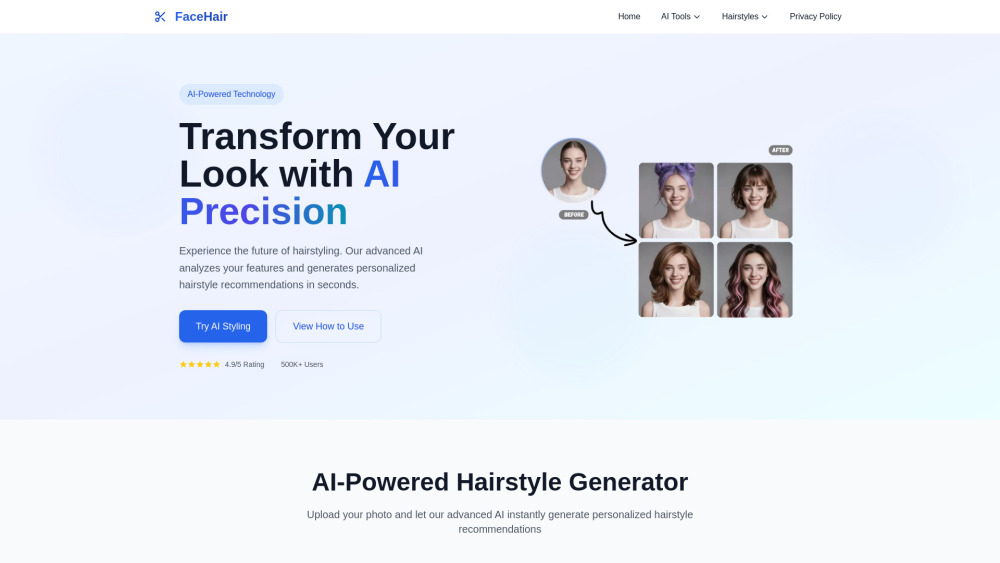 Facehair website screenshot