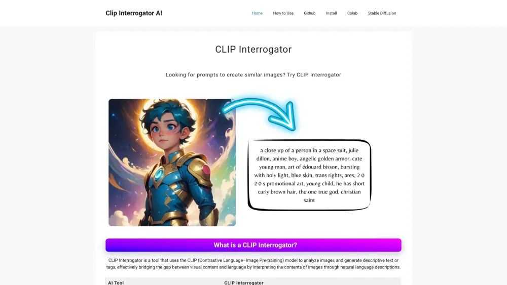 Clip Interrogator website screenshot