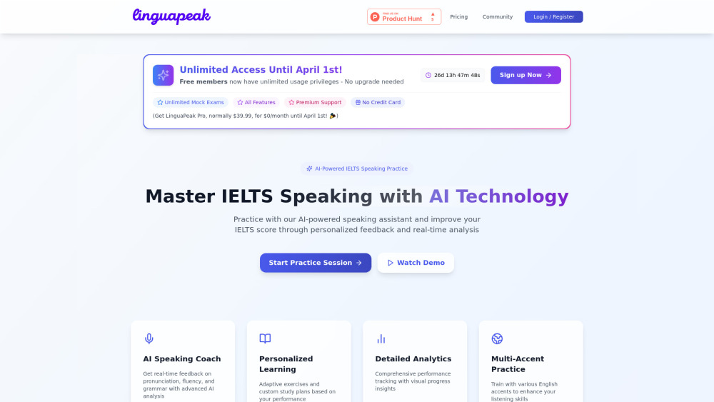 Linguapeak Ielts Speaking Ai Assistant website screenshot