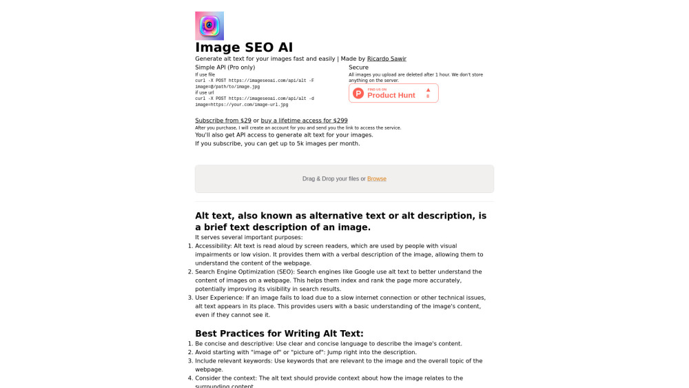 ImageSEOAI website screenshot