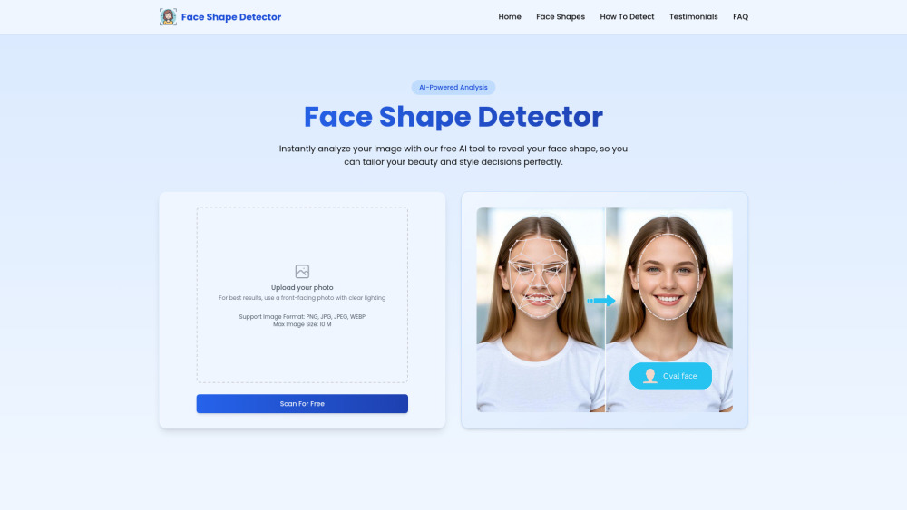 Face Shape Detector website screenshot