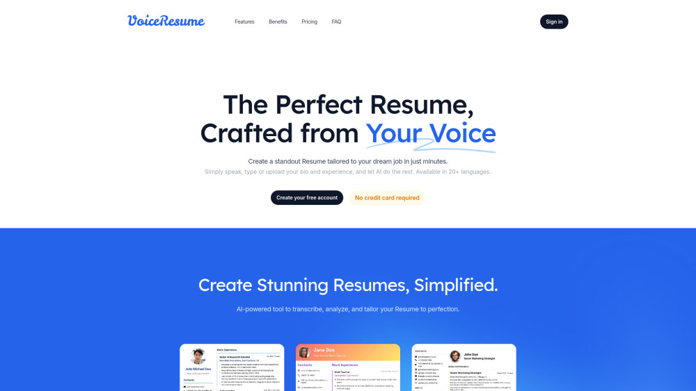 Voiceresume website screenshot