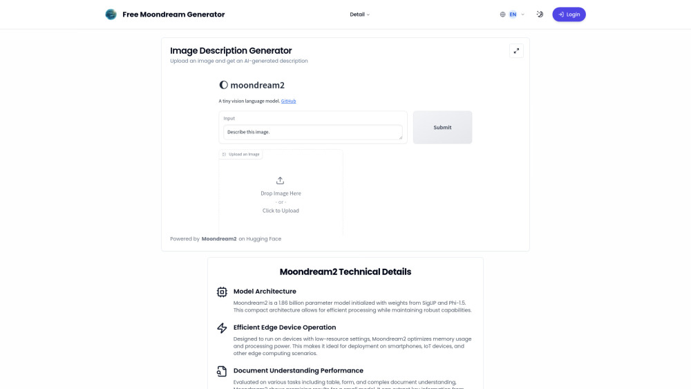 Free Moondream Generator website screenshot