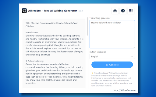 Free Best Ai Writing Generator Aifreebox website screenshot