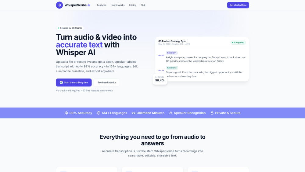 Whisper Scribe Ai website screenshot
