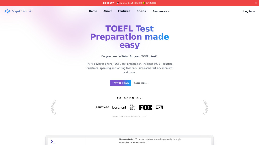 Toefl Preparation App website screenshot