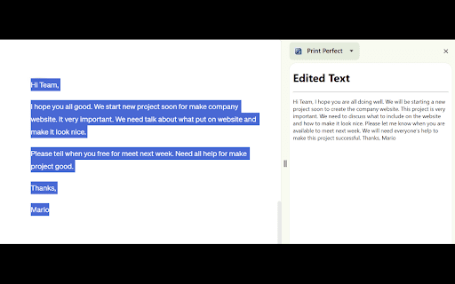 Print Perfect Ai Text Editor website screenshot