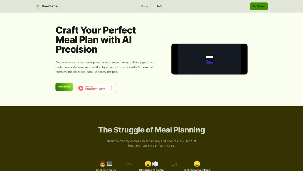 Meal Crafter website screenshot