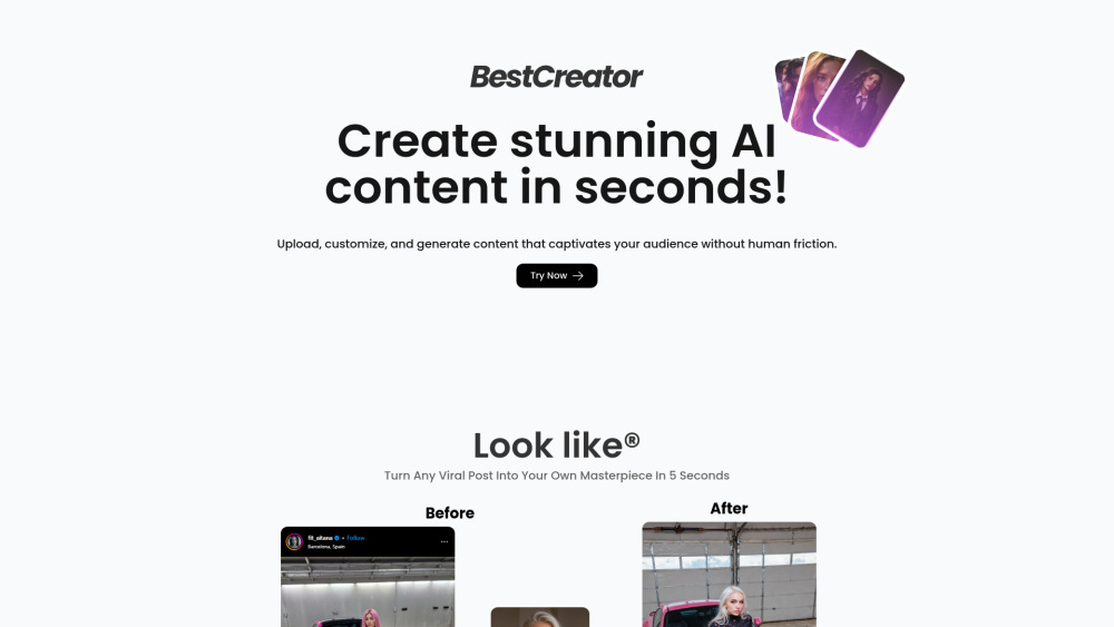 Best Creator website screenshot